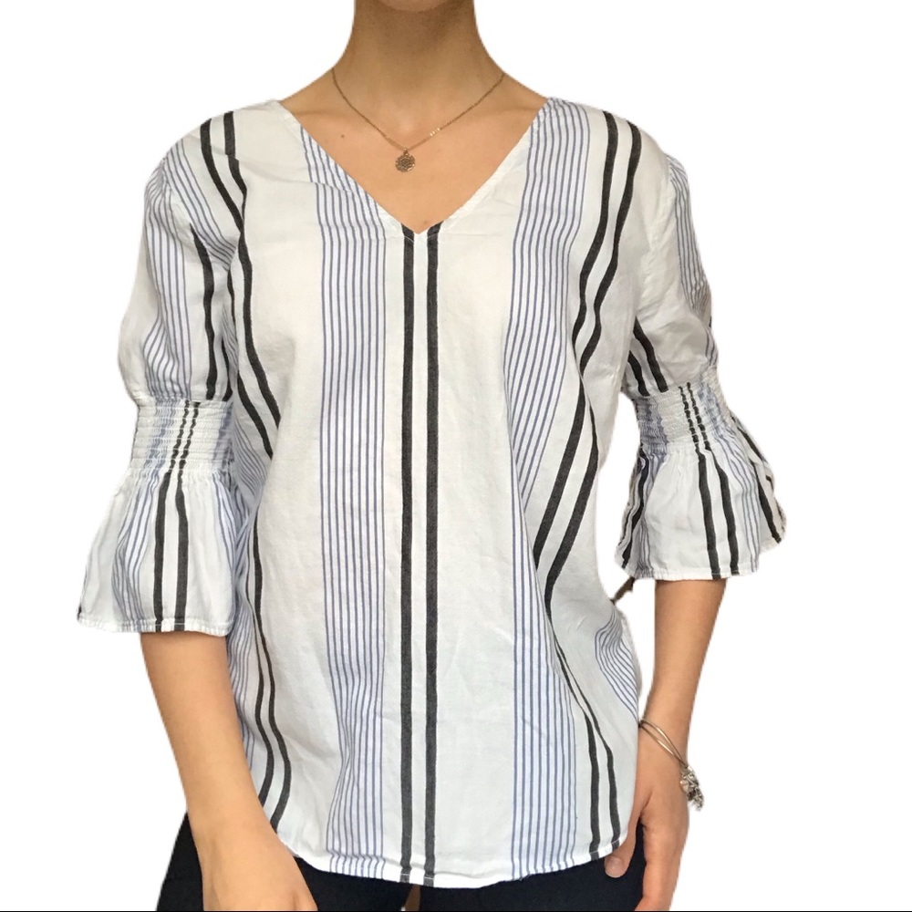 River island blue striped bell sleeve top